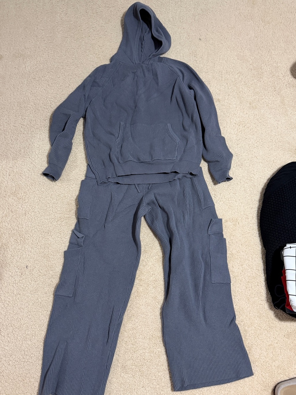 Edikted Waffle-Knit Wide-Leg Cargo Set in Slate